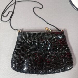 Vintage Black Beaded Evening Shoulder Bag Soft Mesh Classic Cocktail Purse